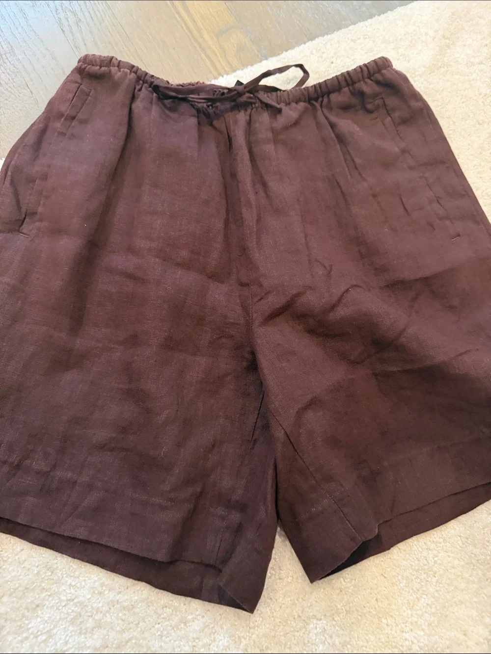 Women's Cosmo Dark Brown Linen-Blend Drawstring Bermuda Shorts